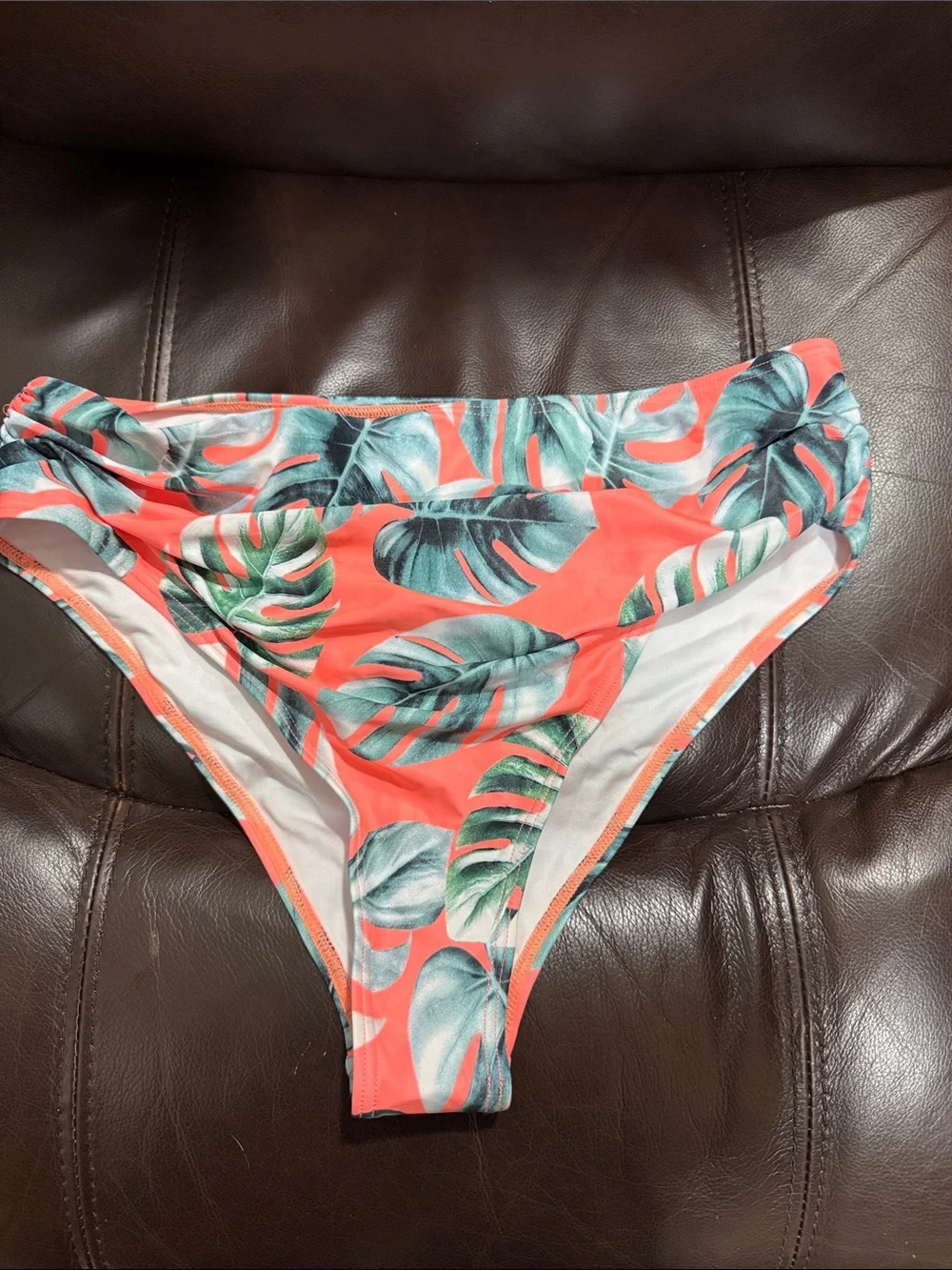 Coral Tropical Leaf Women’s Swim Bottoms